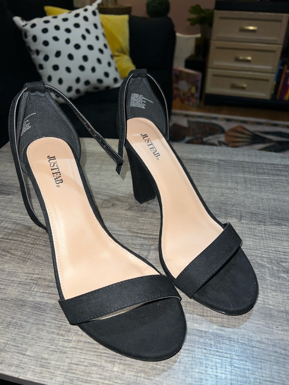 JustFab Black Ankle-Tie Block Heel Sandals